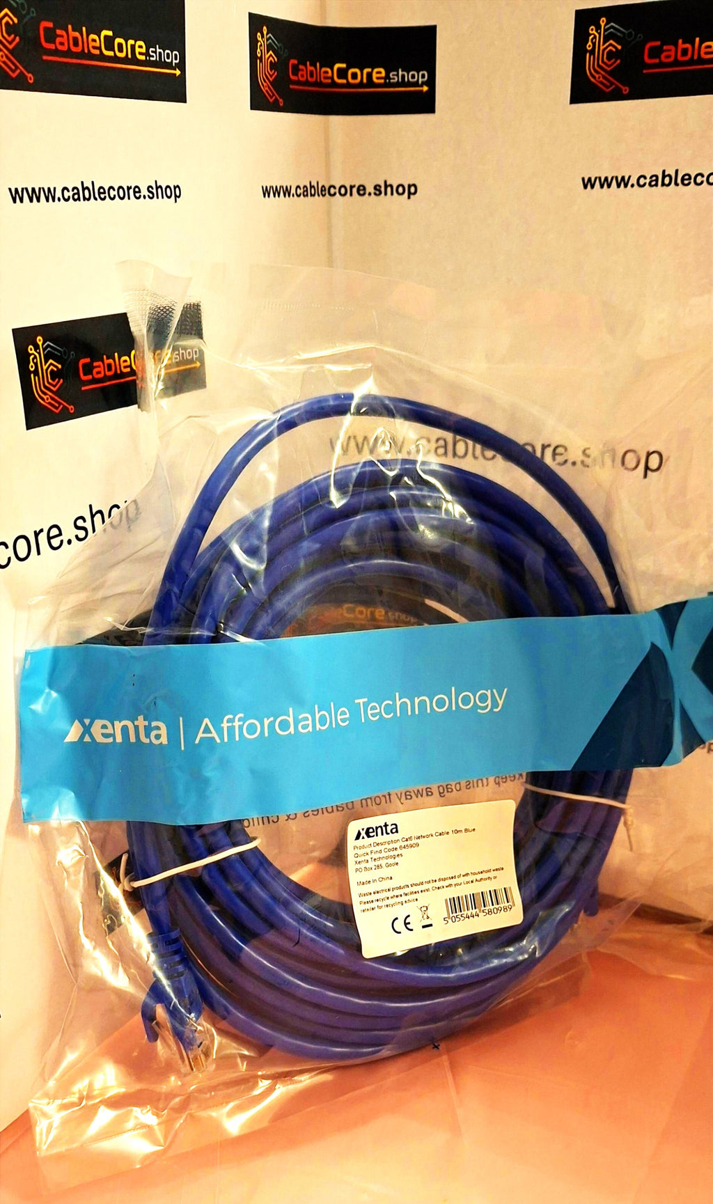 Xenta Cat6 Network Cable 10m Blue – RJ45 Socket – 5 Pack Wholesale Job Lot