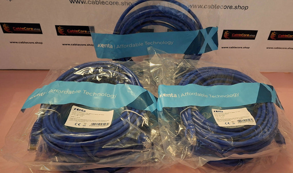 Xenta Cat6 Network Cable 10m Blue – RJ45 Socket – 5 Pack Wholesale Job Lot