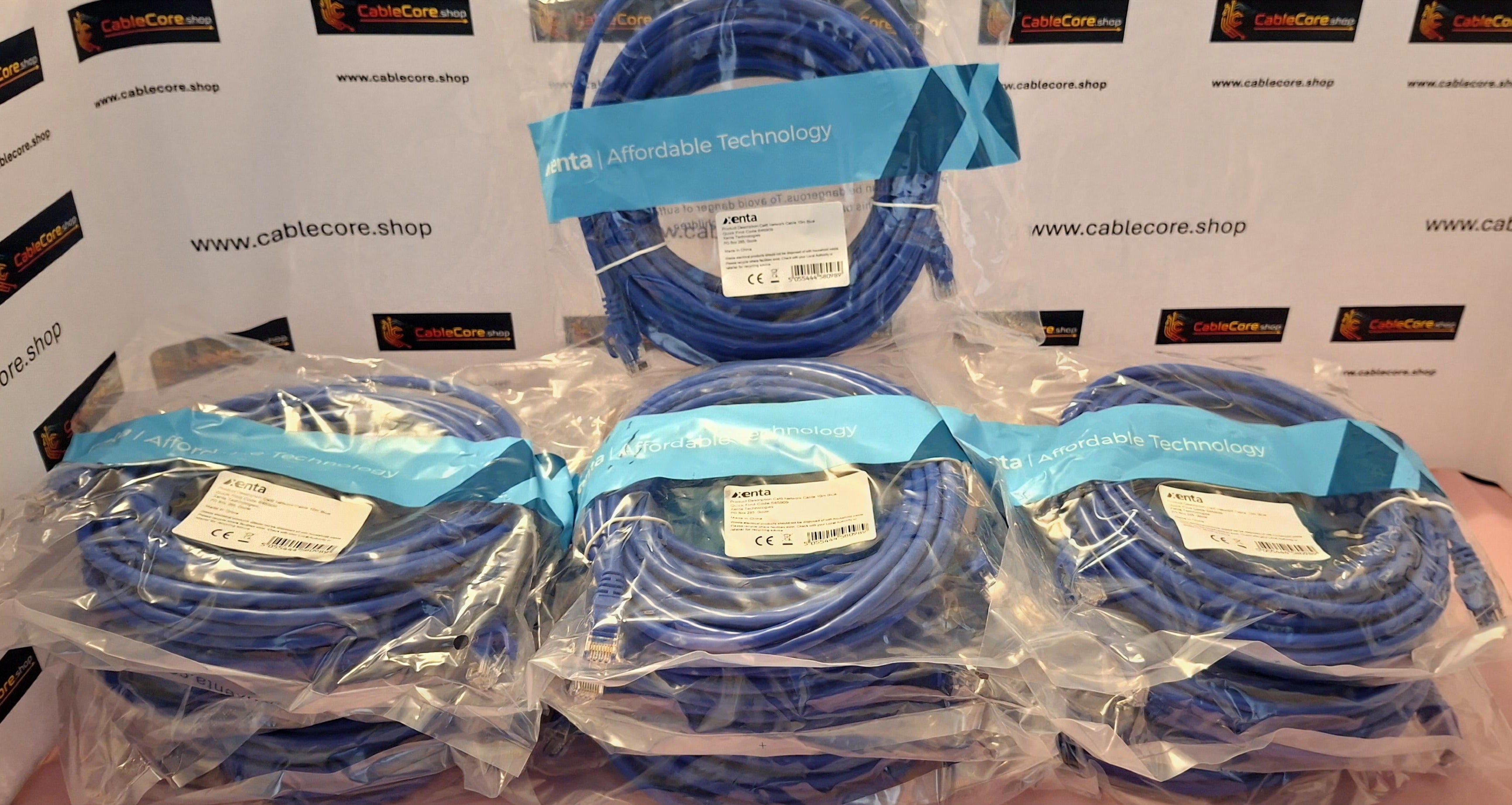 Xenta Cat6 Network Cable 10m Blue – RJ45 Socket – 10 Pack Wholesale Job Lot