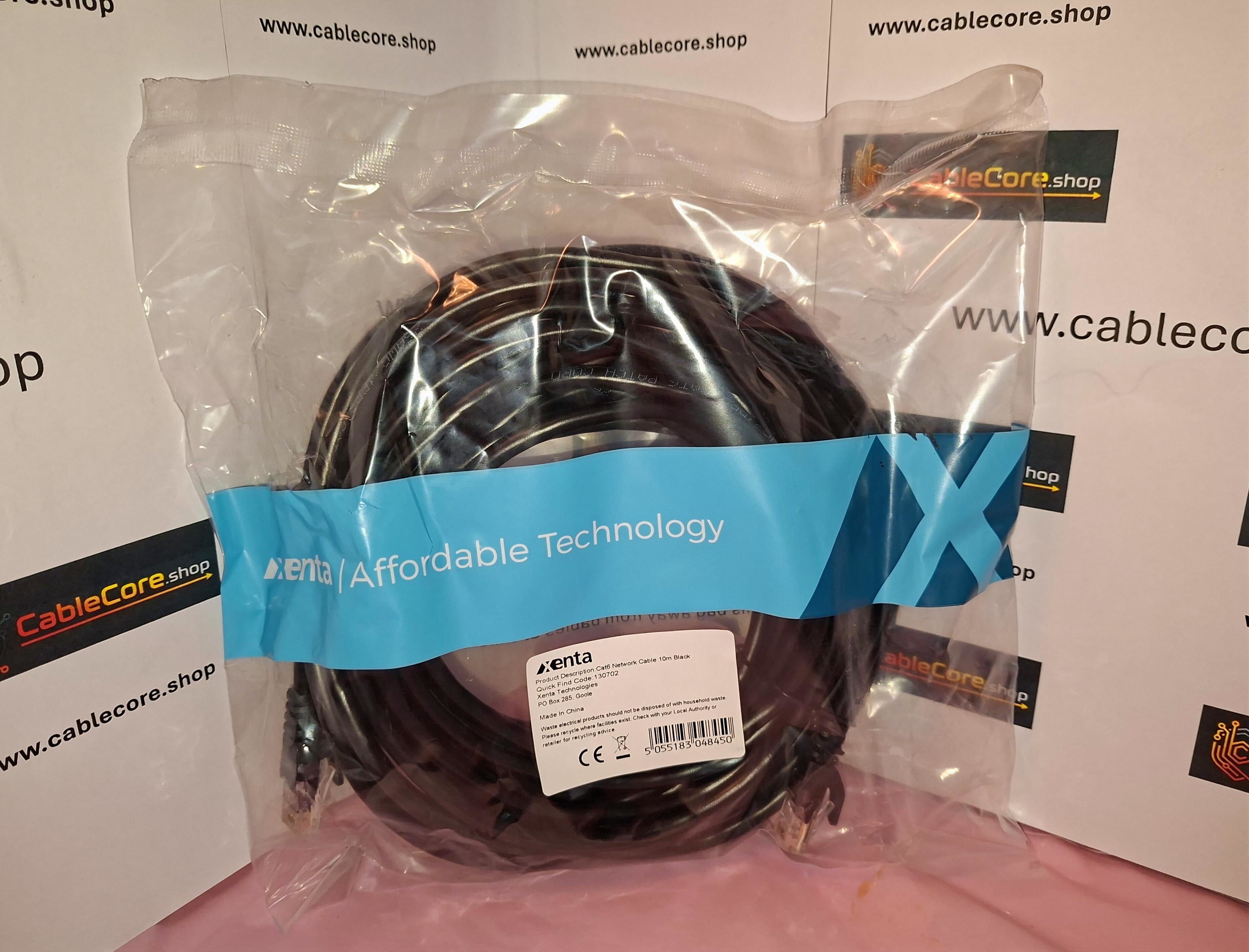 Xenta Cat6 Network Cable 10m Black – RJ45 Socket – 5 Pack Wholesale Job Lot