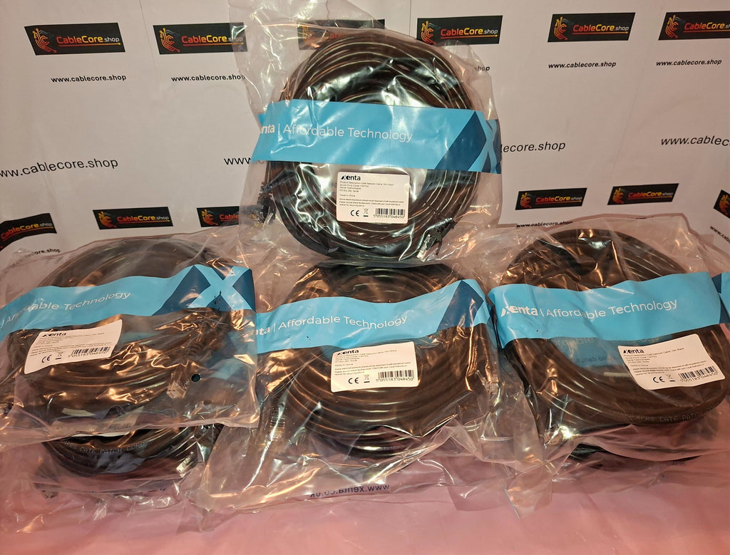 Xenta Cat6 Network Cable 10m Black – RJ45 Socket – 10 Pack Wholesale Job Lot